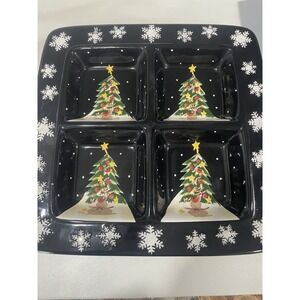 Certified International Becca Barton Midnight Tree Christmas Compartment Platter